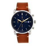  Shop Authentic Fossil The Commuter Blue Dial Brown Leather Strap Watch for Men - FS5401 - Luxxuri