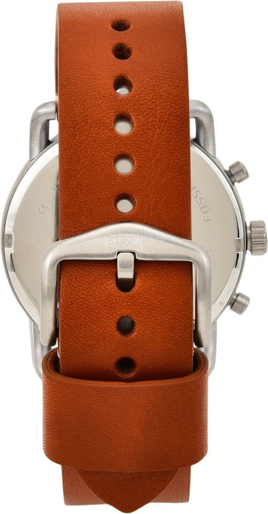 Fossil The Commuter Blue Dial Brown Leather Strap Watch for Men - FS5401