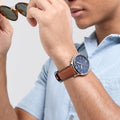  Shop Authentic Fossil Neutra Chronograph Blue Dial Brown Leather Strap Watch for Men - FS5453 - Luxxuri