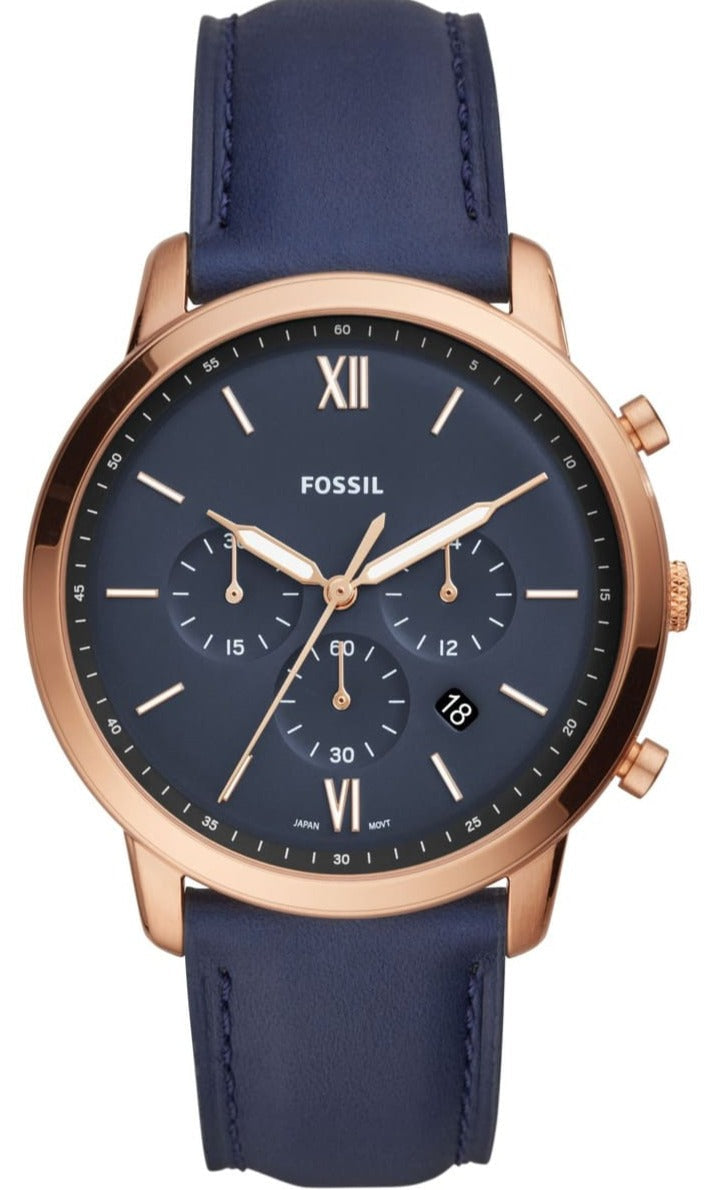  Shop Authentic Fossil Neutra Chronograph Blue Dial Blue Leather Strap Watch for Men - FS5454 - Luxxuri
