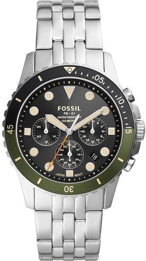  Shop Authentic Fossil FB-01 Chronograph Black Dial Silver Steel Strap Watch for Men - FS5864 - Luxxuri