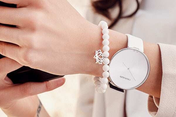  Shop Authentic Calvin Klein Full Moon White Dial White Leather Strap Watch for Women - K8Y231L6 - Luxxuri