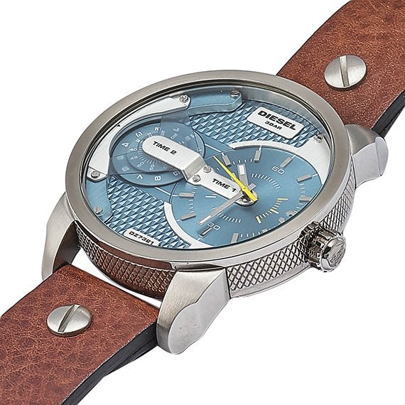  Shop Authentic Diesel Mini Daddy LIght Blue Dial Brown Leather Strap Watch For Men - DZ7321 - Luxxuri