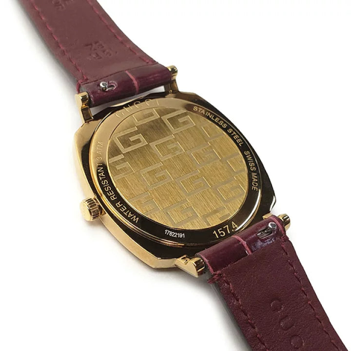  Shop Authentic Gucci Grip Quartz Gold Dial Maroon Leather Strap Watch For Women - YA157402 - Luxxuri