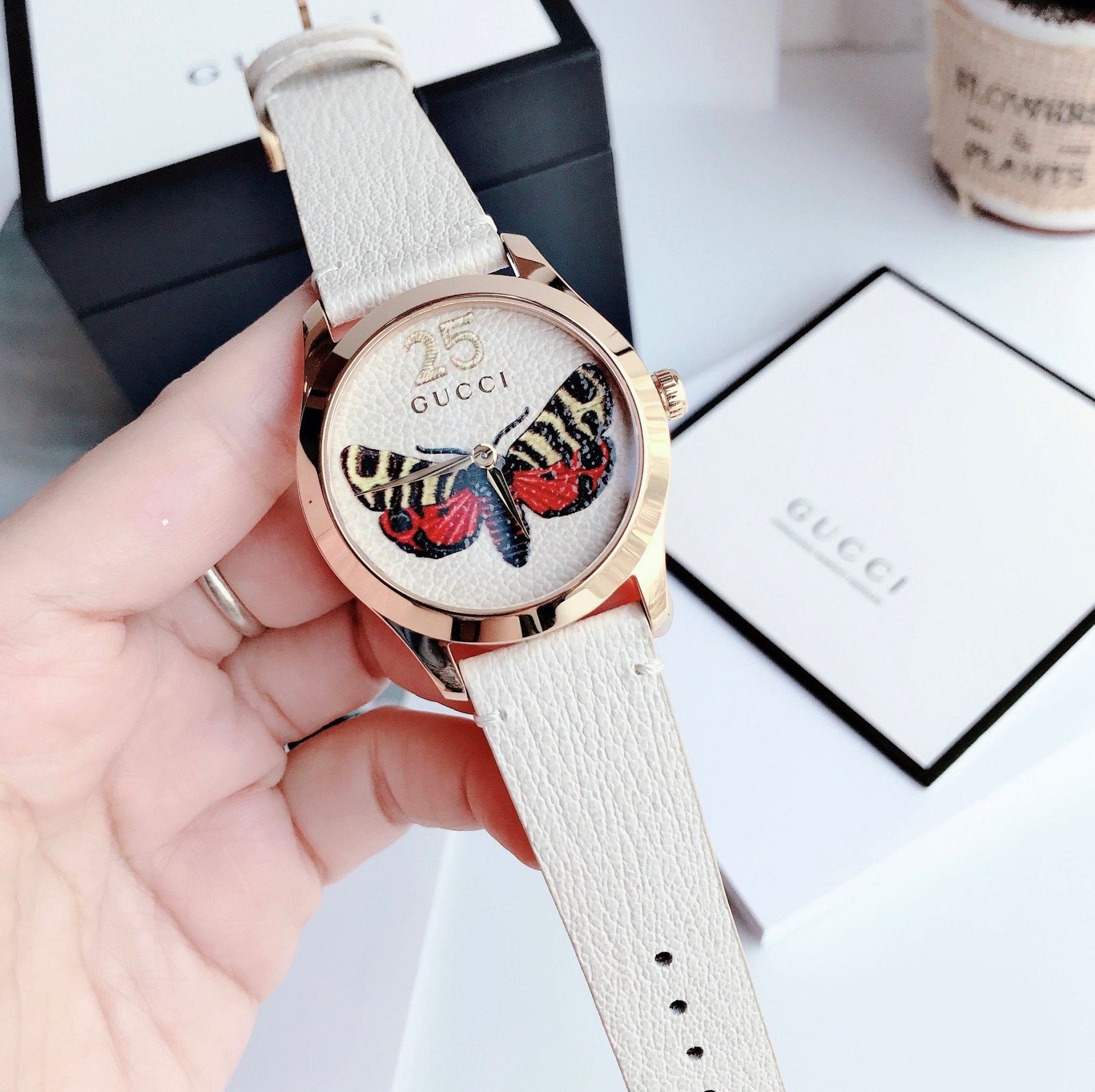  Shop Authentic Gucci G Timeless Butterfly White Dial White Leather Strap Watch For Women - YA1264062 - Luxxuri