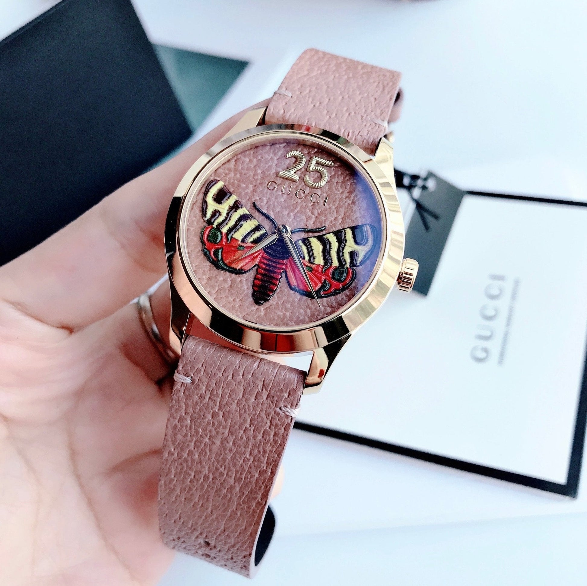  Shop Authentic Gucci G Timeless Butterfly Brown Dial Brown Leather Strap Watch For Women - YA1264063 - Luxxuri