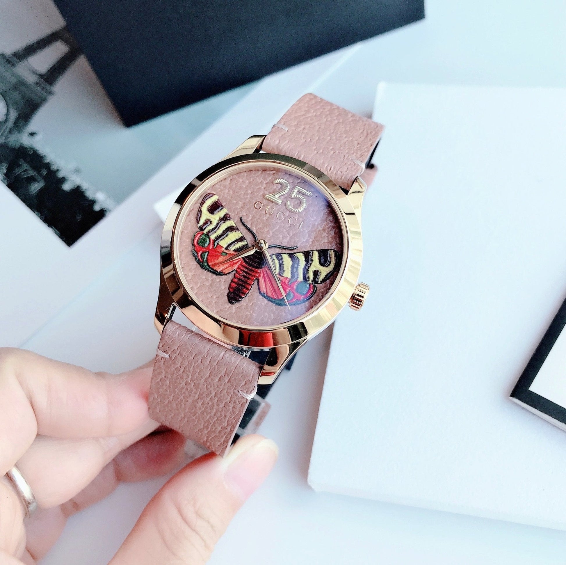  Shop Authentic Gucci G Timeless Butterfly Brown Dial Brown Leather Strap Watch For Women - YA1264063 - Luxxuri