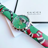  Shop Authentic Gucci G Timeless Le Marche Des Merveilles Green Dial Green Leather Strap Watch for Women - YA1264081 - Luxxuri