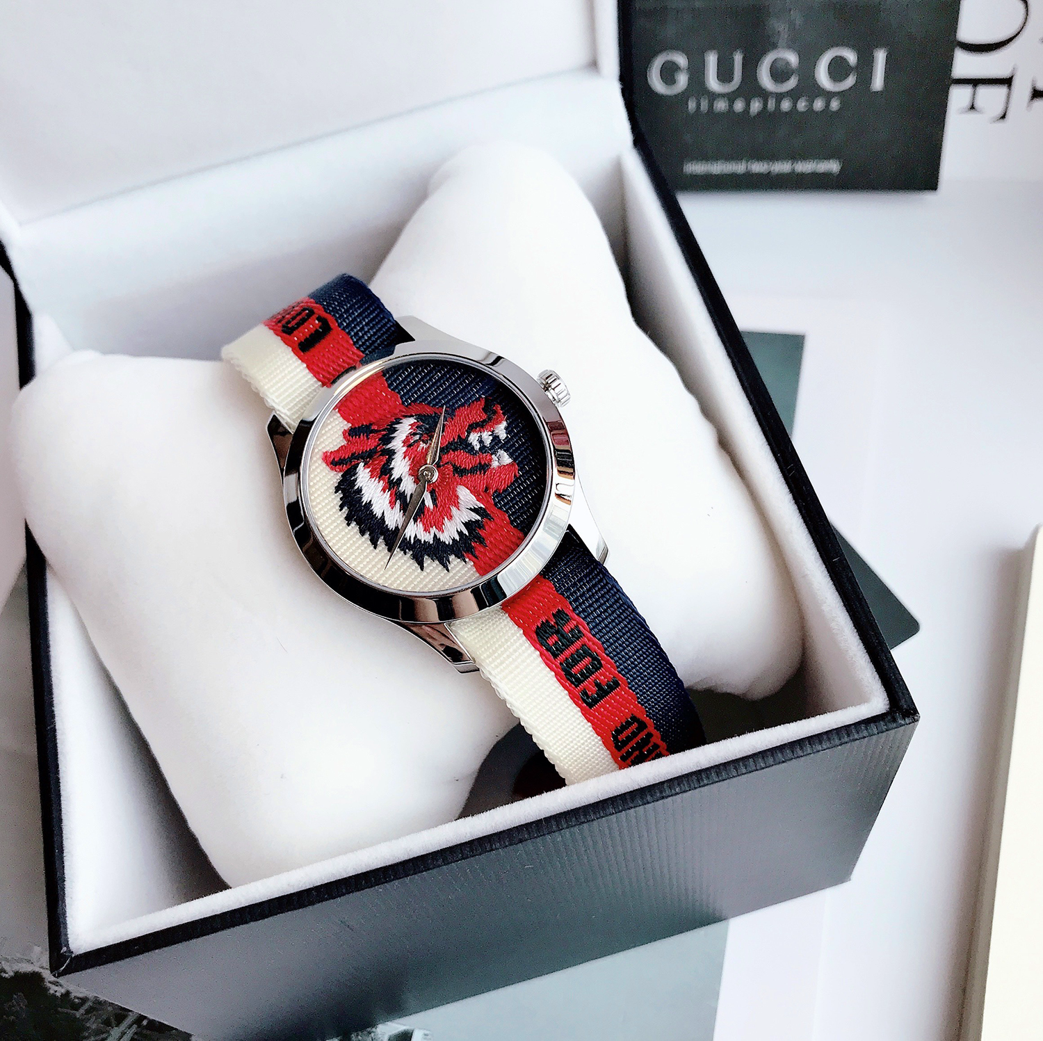  Shop Authentic Gucci G Timeless Quartz White Red Blue Dial Multicolored NATO Strap Watch For Men - YA1264059 - Luxxuri