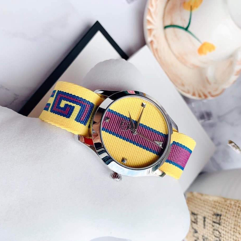  Shop Authentic Gucci G Timeless Quartz Yellow & Purple Dial Yellow & Purple NATO Strap Watch For Men - YA1264069 - Luxxuri