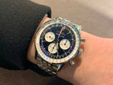  Shop Authentic Breitling Navitimer B01 Chronograph 43 Black Dial Silver Steel Strap Watch for Men - AB0138211B1A1 - Luxxuri