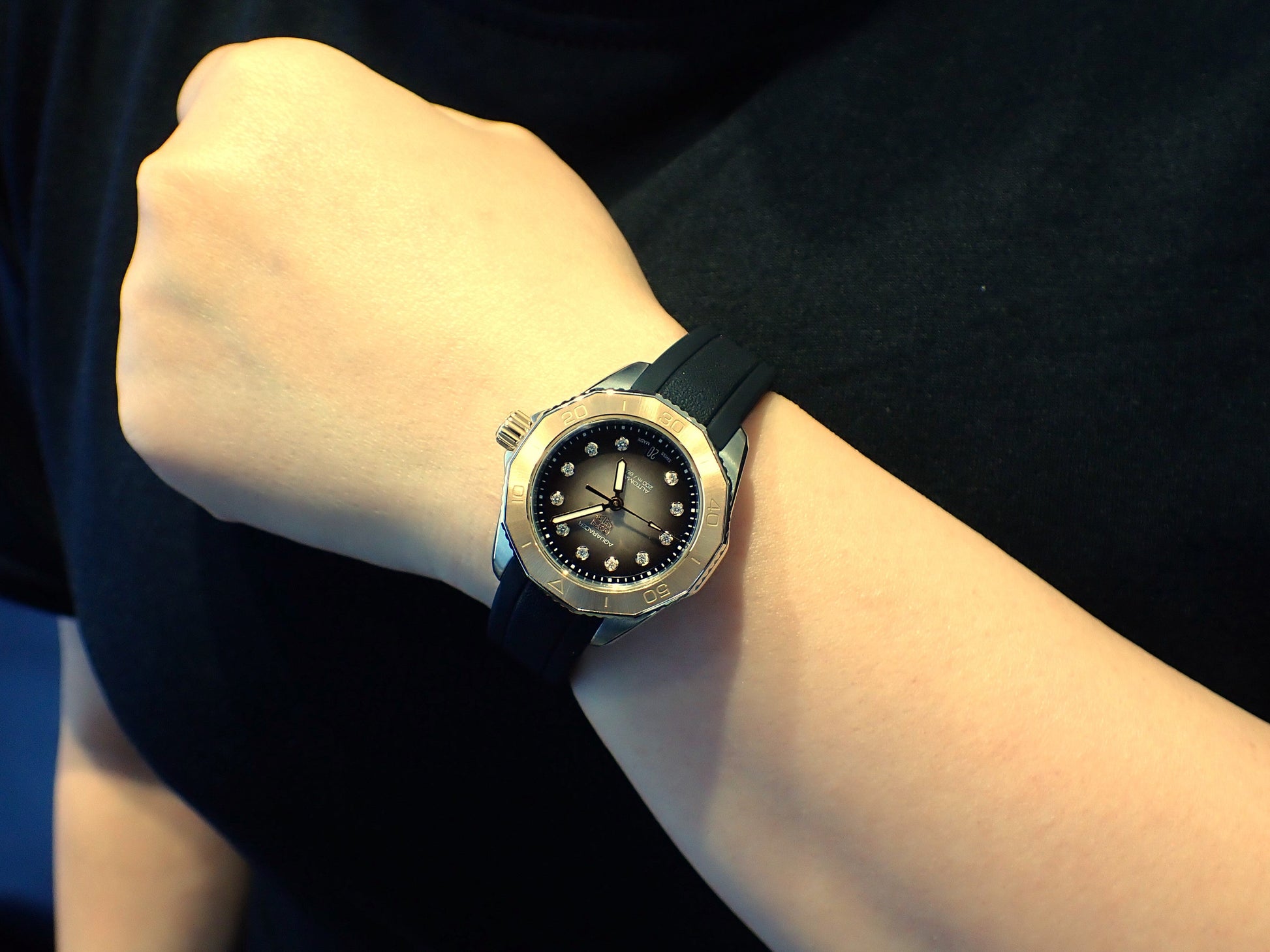  Shop Authentic Tag Heuer Aquaracer Professional 200 Automatic Diamonds Black Dial Black Rubber Strap Watch for Women - WBP2451.FT6200 - Luxxuri