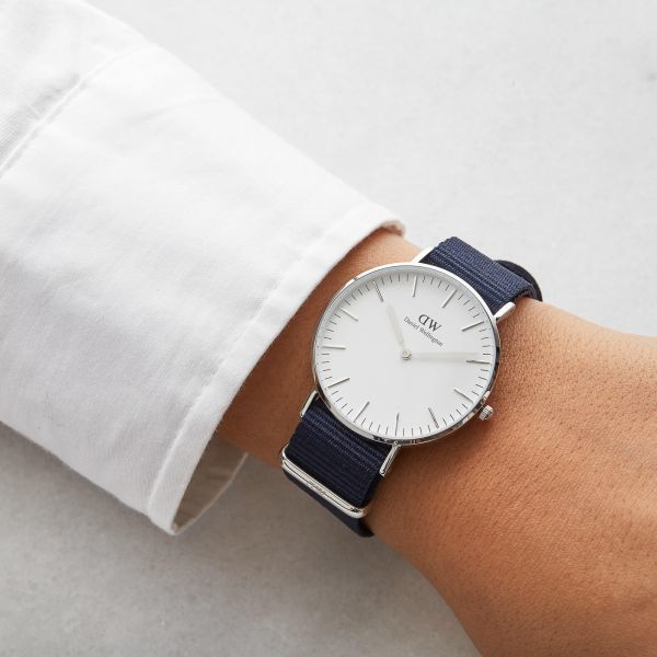  Shop Authentic Daniel Wellington Classic Bayswater White Dial Blue NATO Strap Watch For Women - DW00100280 - Luxxuri