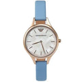  Shop Authentic Emporio Armani Aurora Quartz Mother of Pearl White Dial Blue Leather Strap Watch For Women - AR11109 - Luxxuri