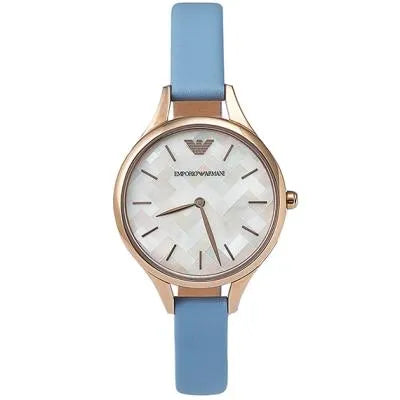  Shop Authentic Emporio Armani Aurora Quartz Mother of Pearl White Dial Blue Leather Strap Watch For Women - AR11109 - Luxxuri