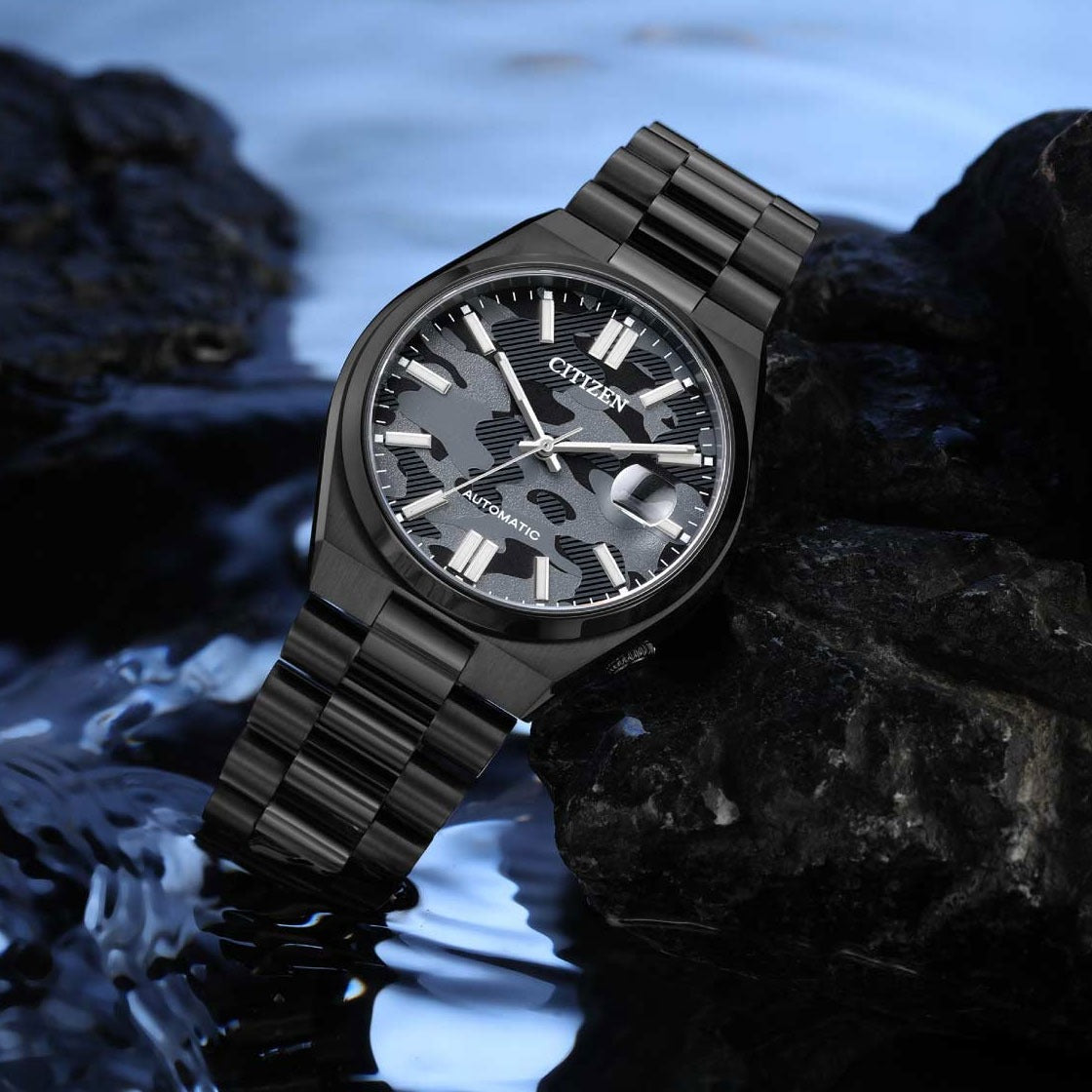  Shop Authentic Citizen Tsuyosa Automatic Camouflage Black Dial Black Steel Strap Watch For Men - NJ0155-87E - Luxxuri