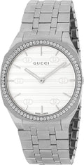  Shop Authentic Gucci 25H Quartz Diamonds Silver Dial Silver Steel Strap Watch for Women - YA163401 - Luxxuri