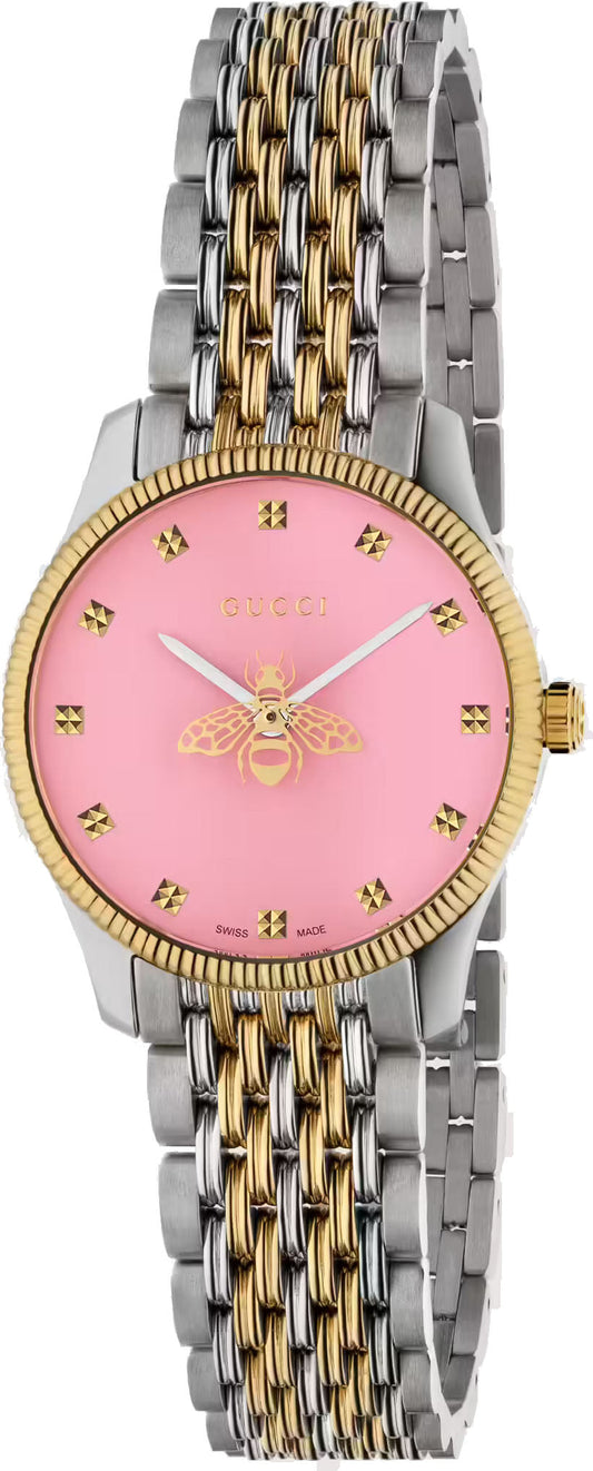  Shop Authentic Gucci G Timeless Quartz Pink Dial Two Tone Steel Strap Watch For Women - YA1265030 - Luxxuri