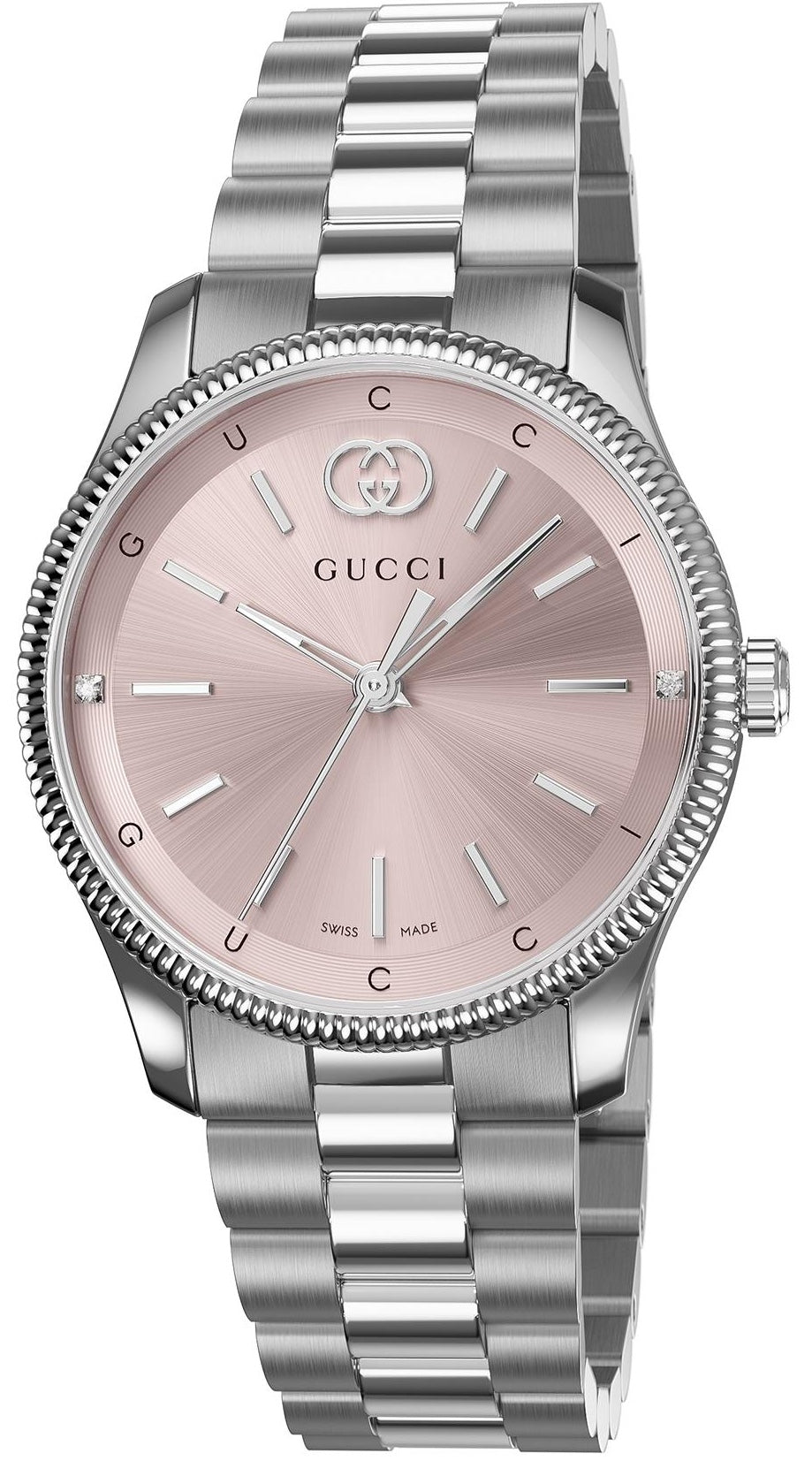  Shop Authentic Gucci G Timeless Quartz Pink Dial Silver Steel Strap Watch for Women - YA1265061 - Luxxuri
