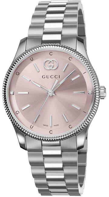  Shop Authentic Gucci G Timeless Quartz Pink Dial Silver Steel Strap Watch for Women - YA1265061 - Luxxuri