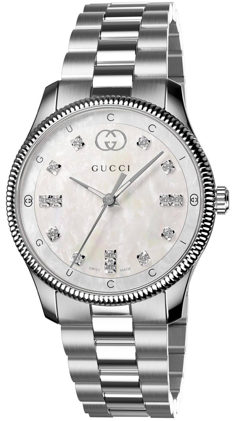  Shop Authentic Gucci G Timeless Diamonds White Dial Silver Steel Strap Watch for Women - YA1265064 - Luxxuri