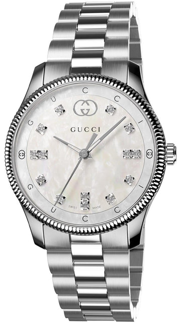  Shop Authentic Gucci G Timeless Diamonds White Dial Silver Steel Strap Watch for Women - YA1265064 - Luxxuri