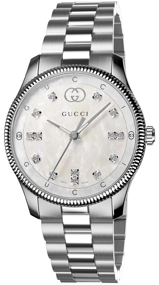  Shop Authentic Gucci G Timeless Diamonds White Dial Silver Steel Strap Watch for Women - YA1265064 - Luxxuri