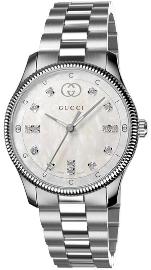  Shop Authentic Gucci G Timeless Diamonds White Dial Silver Steel Strap Watch for Women - YA1265064 - Luxxuri