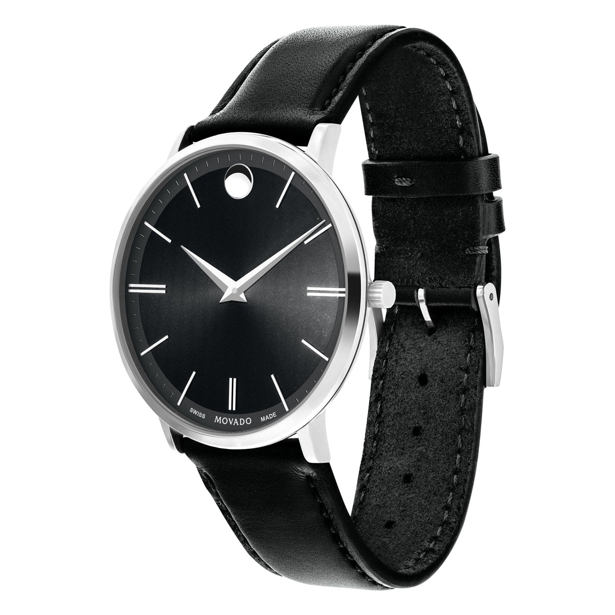 Shop Authentic Movado Ultra Slim Black Dial Black Leather Strap Watch For Men - 0607086 - Luxxuri