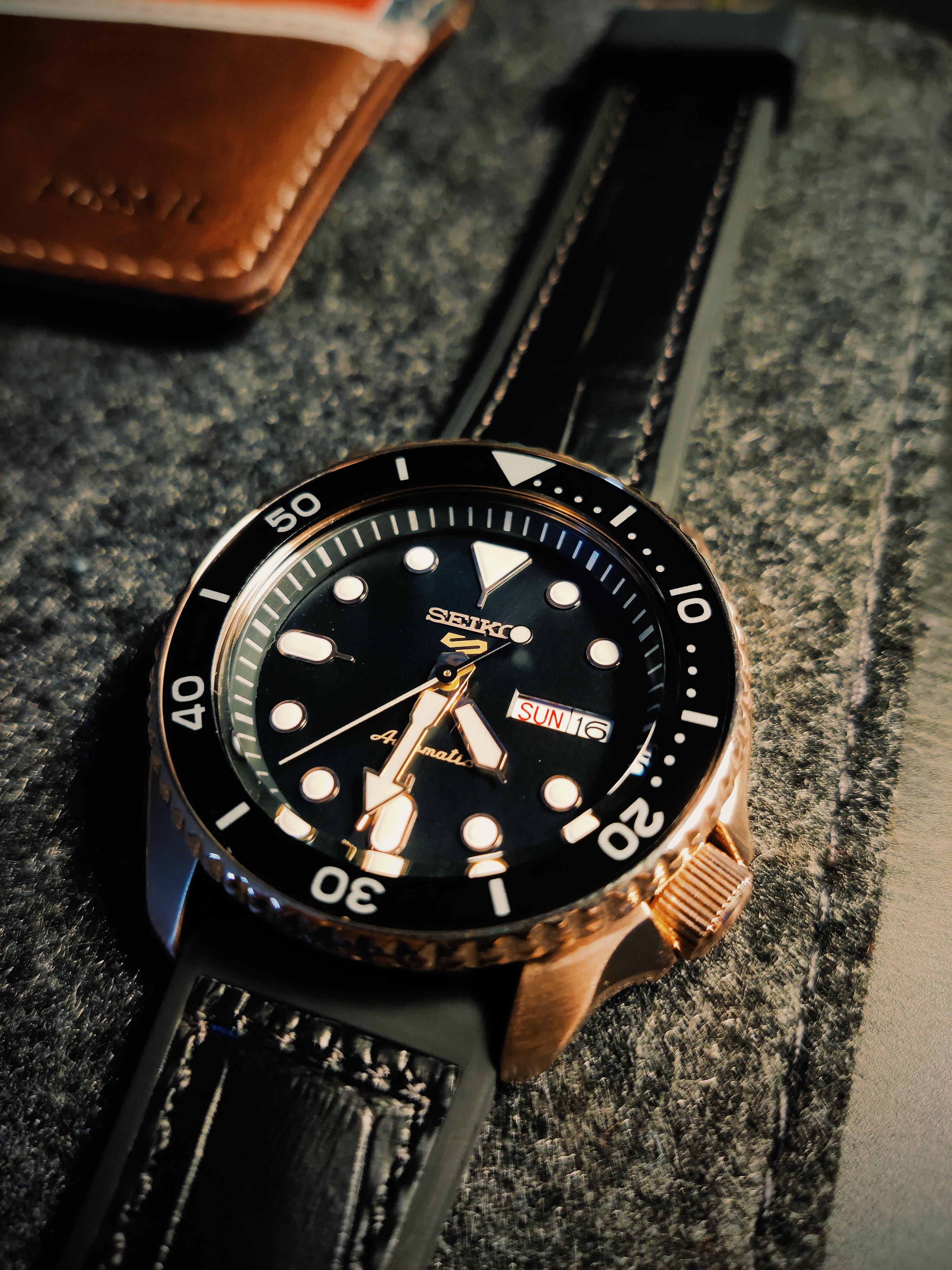 Seiko 5 Sport SKX Automatic Black Dial Black Silicone Strap Watch For Men - SRPD76K1