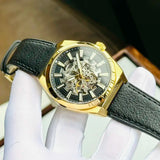  Shop Authentic Fossil Everett Automatic Skeleton Black Dial Black Leather Strap Watch for Men - ME3208 - Luxxuri