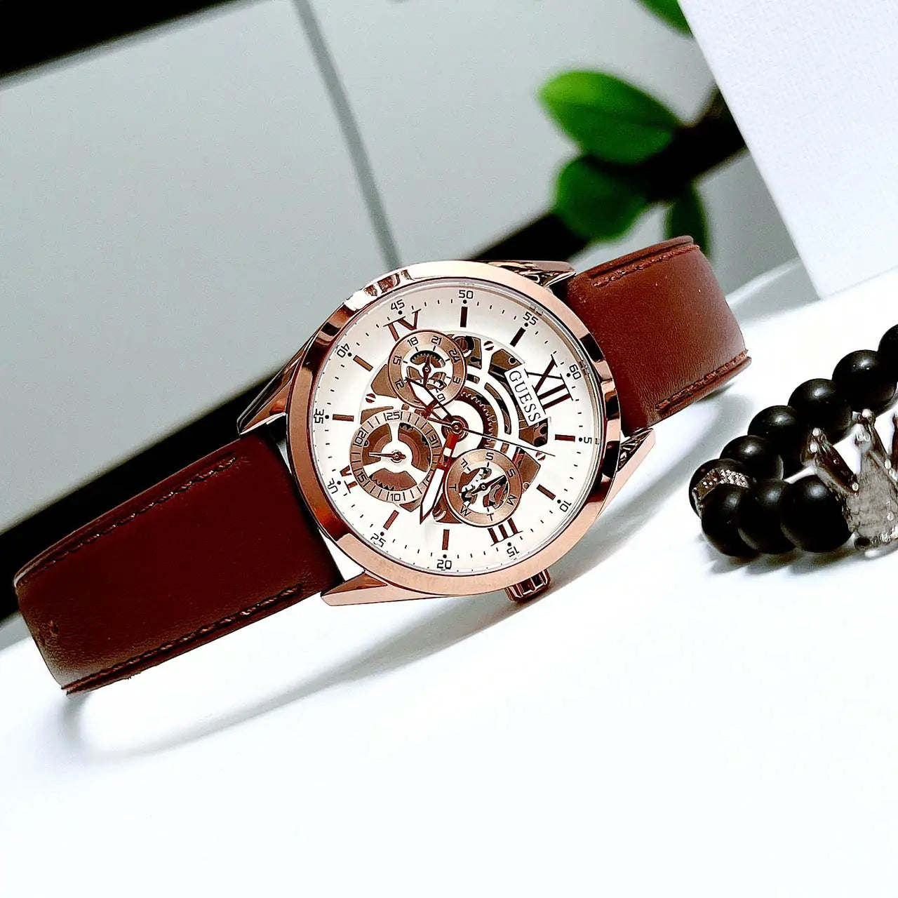  Shop Authentic Guess Multi-Function Chronograph White Dial Brown Leather Strap Watch For Men - GW0389G8 - Luxxuri