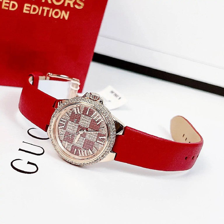  Shop Authentic Michael Kors Camille Three Hand Crystals Rose Gold Dial Red Leather Strap Watch For Women - MK4701 - Luxxuri