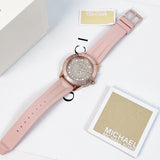  Shop Authentic Michael Kors Runway Three Hand Crystal Pave Dial Pink Rubber Strap Watch For Women - MK6854 - Luxxuri