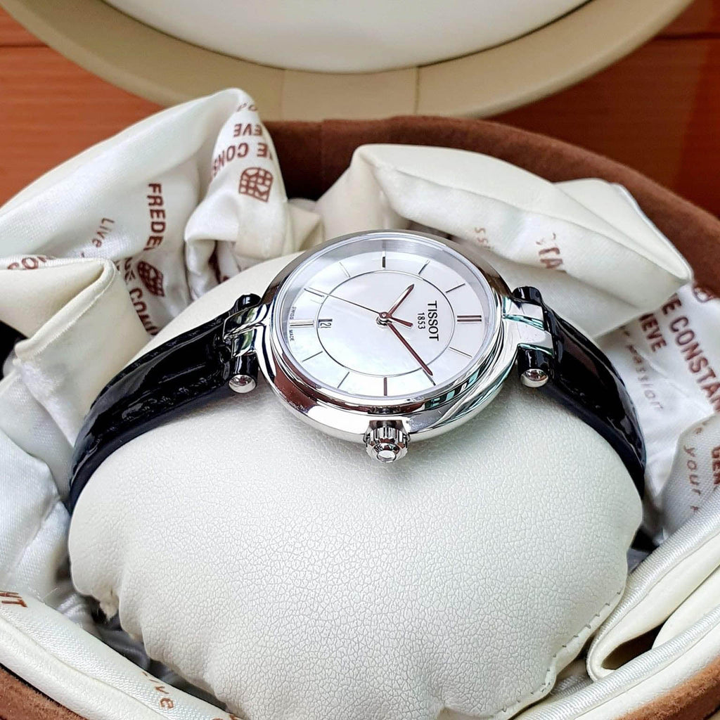  Shop Authentic Tissot T Lady Flamingo Mother of Pearl White Dial Black Leather Strap Watch for Women - T094.210.16.111.00 - Luxxuri