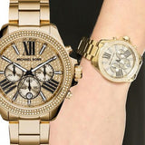 Shop Authentic Michael Kors Wren Chronograph Crystal Pave Gold Dial Gold Steel Strap Watch for Women - MK6095 - Luxxuri