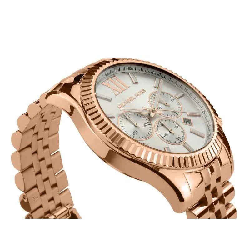  Shop Authentic Michael Kors Lexington Chronograph White Dial Rose Gold Steel Strap Watch For Women - MK8313 - Luxxuri