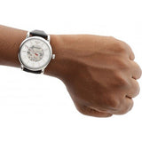  Shop Authentic Emporio Armani Meccanico Silver Skeleton Dial Black Leather Watch For Men - AR1997 - Luxxuri