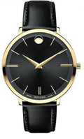 Movado Ultra Slim Black Dial Black Leather Strap Watch For Men - 0607087