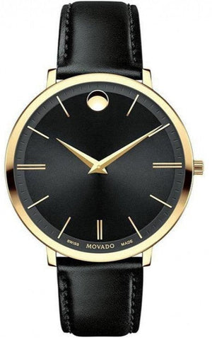  Shop Authentic Movado Ultra Slim Black Dial Black Leather Strap Watch For Men - 0607087 - Luxxuri