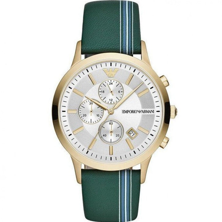  Shop Authentic Emporio Armani Renato Chronograph Silver Dial Green Leather Strap Watch For Men - AR11233 - Luxxuri