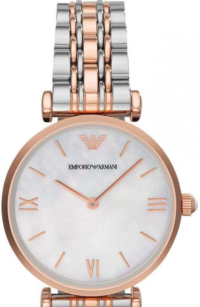  Shop Authentic Emporio Armani T Bar Gianni Classic Mother Of Pearl Dial Two Tone Steel Strap Watch For Women - AR1683 - Luxxuri