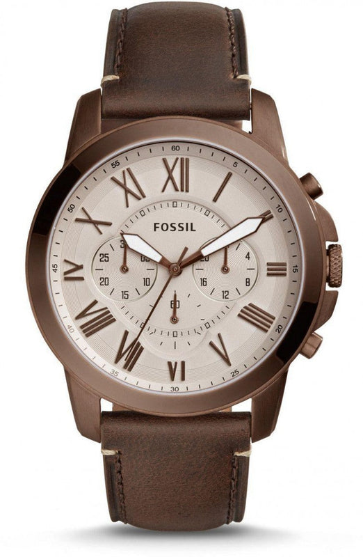  Shop Authentic Fossil Grant Chronograph White Dial Brown Leather Strap Watch for Men - FS5344 - Luxxuri
