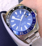  Shop Authentic Tag Heuer Aquaracer GMT Calibre 6 Automatic Blue Dial Silver Steel Strap Watch for Men - WAY201T.BA0927 - Luxxuri