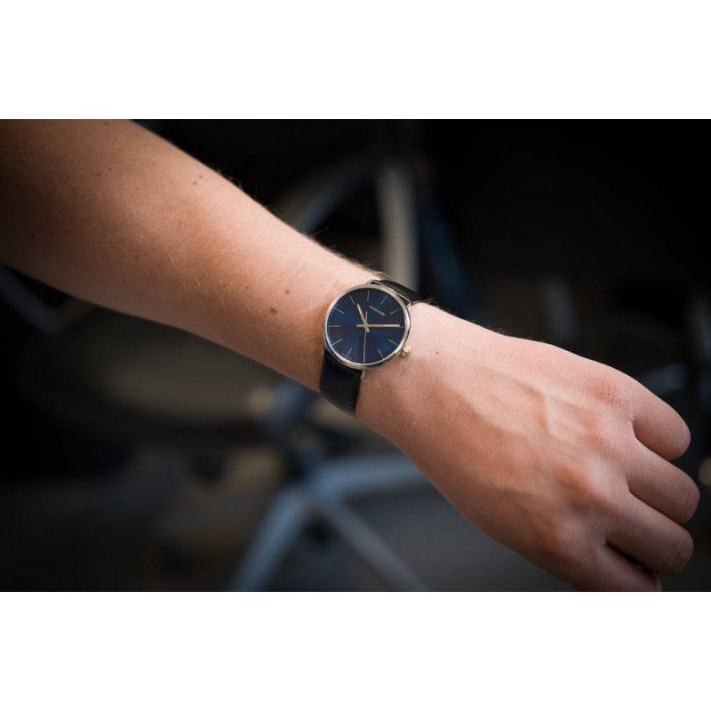  Shop Authentic Calvin Klein High Noon Quartz Blue Dial Black Leather Strap Watch for Men - K8M211CN - Luxxuri
