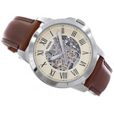  Shop Authentic Fossil Grant Automatic Beige Skeleton Dial Brown Leather Strap Watch for Men - ME3099 - Luxxuri