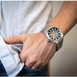  Shop Authentic Fossil Everett Automatic Skeleton Blue Dial Silver Steel Strap Watch for Men - ME3220 - Luxxuri