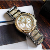  Shop Authentic Guess Frontier Chronograph Crystals Silver Dial Two Tone Steel Strap Watch for Men - W0799G4 - Luxxuri