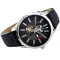  Shop Authentic Tommy Hilfiger Spencer Skeleton Black Dial Black Leather Strap Watch for Men - 1791641 - Luxxuri