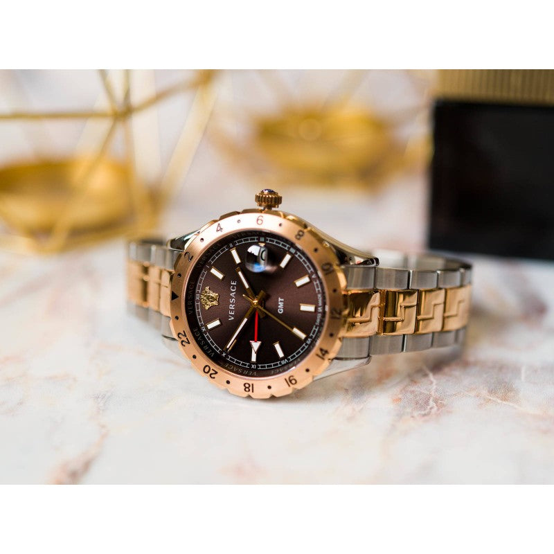  Shop Authentic Versace Hellenyium GMT Black Dial Two Tone Steel Strap Watch for Men - V11040015 - Luxxuri